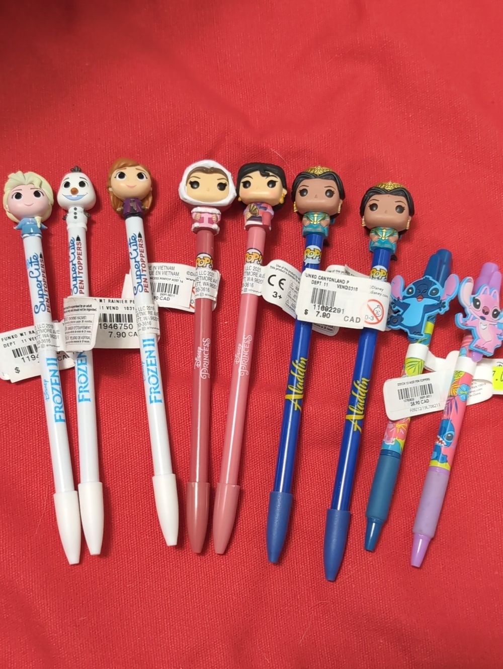 Disney Character Topper Ballpoint Pens in Blue, Pink & White
